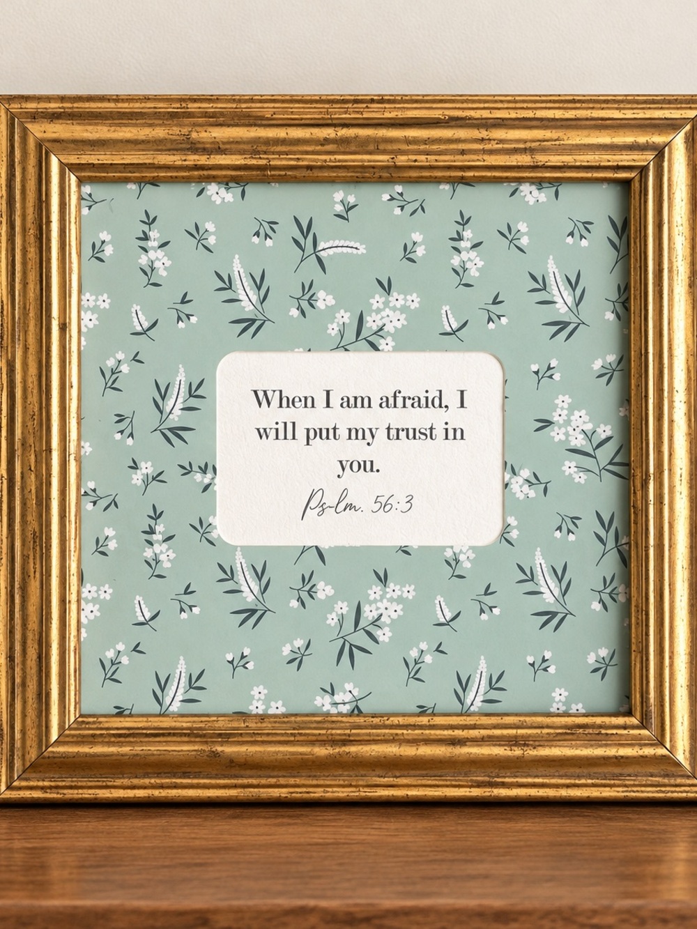 Gold Framed Floral Scripture Art - Mint Green